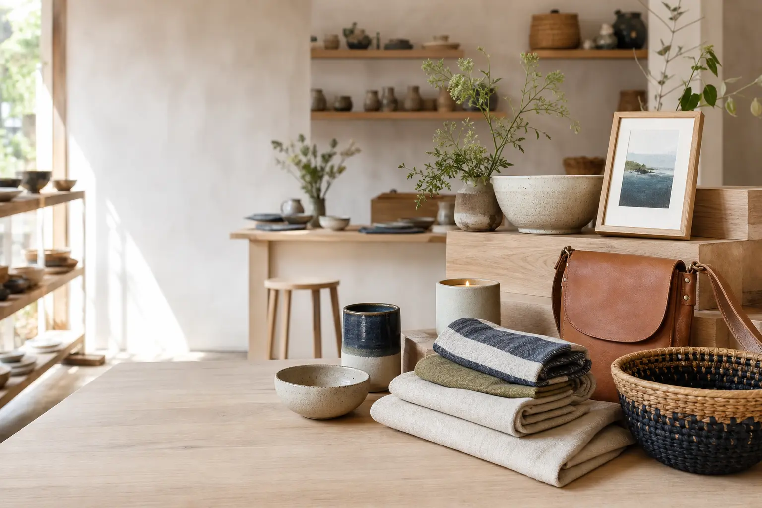 A curated market display of independent goods
